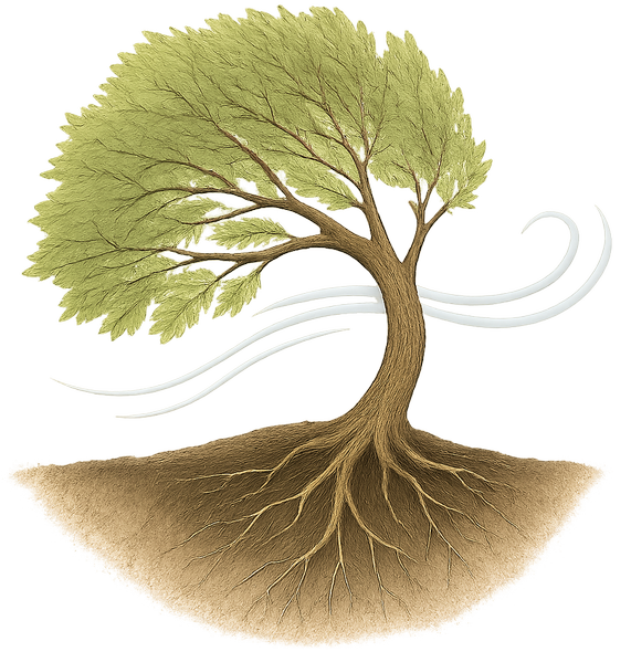 Ein Baum im Wind als Symbol für Veränderung und Anpassungsfähigkeit